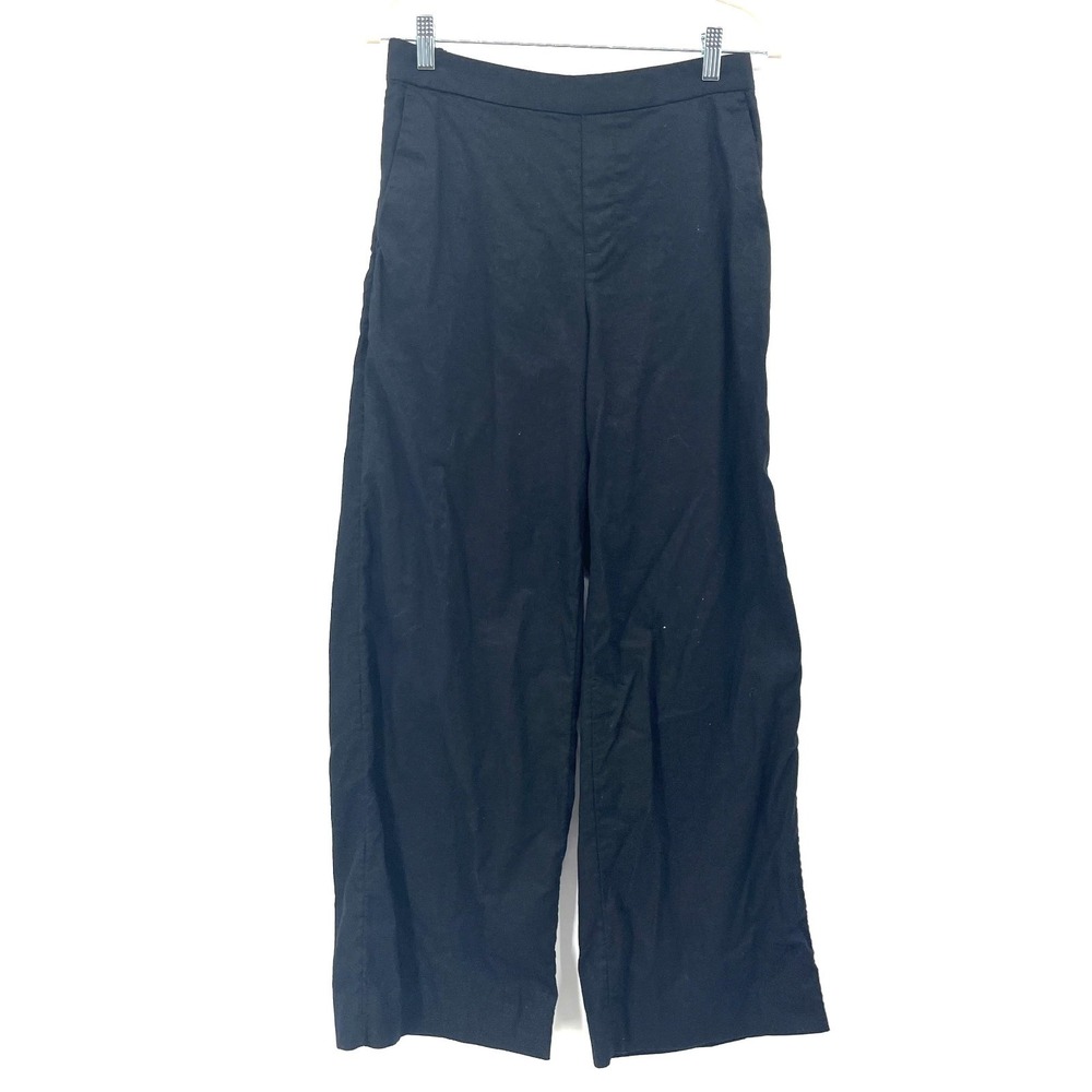 Banana Republic Black Linen Wide leg trouser pant minimalist coastal grandma S
